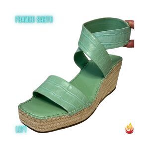 Franco Sarto Mint Green Crocodile Embossed Espadrille Wedges Ankle Strap